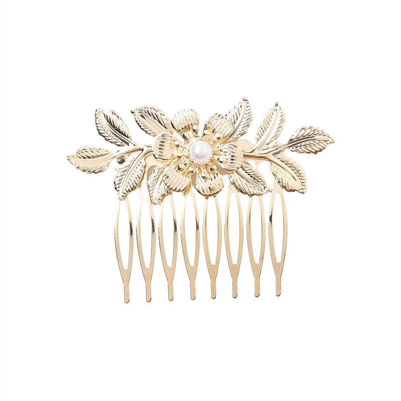 Chris Rubin | Blomst Hårkam af Chris Rubin har elegante guldtoner, dekorative blade og et blomsterdesign med en perlelignende midte - ideelt til at give din frisure charme.