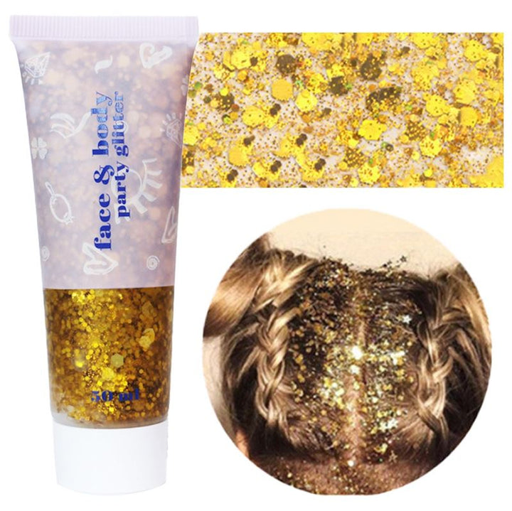 Face & Body Glitter Gel | Flydende Shimmer Pailletter til Makeup & Fest - Guld (50 ml) - Glitter - Stylemekka.dk