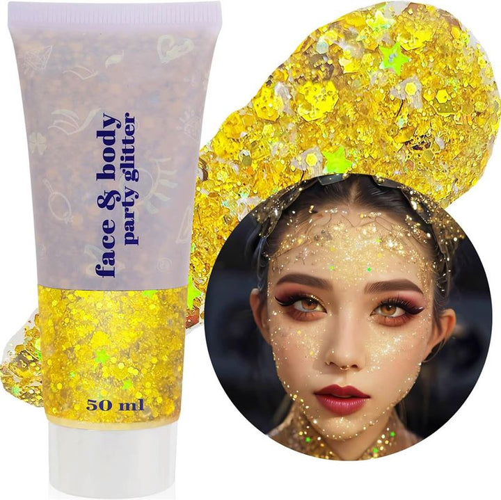 Face & Body Glitter Gel | Flydende Shimmer Pailletter til Makeup & Fest - Guld (50 ml) - Glitter - Stylemekka.dk