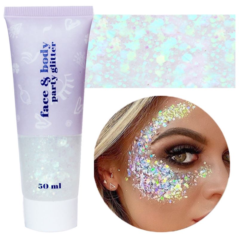 Face & Body Glitter Gel | Flydende Shimmer Pailletter til Makeup & Fest - Hvid (50 ml) - Glitter - Stylemekka.dk