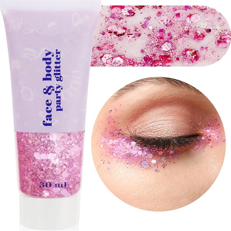 Face & Body Glitter Gel | Flydende Shimmer Pailletter til Makeup & Fest - Pink (50 ml) - Glitter - Stylemekka.dk