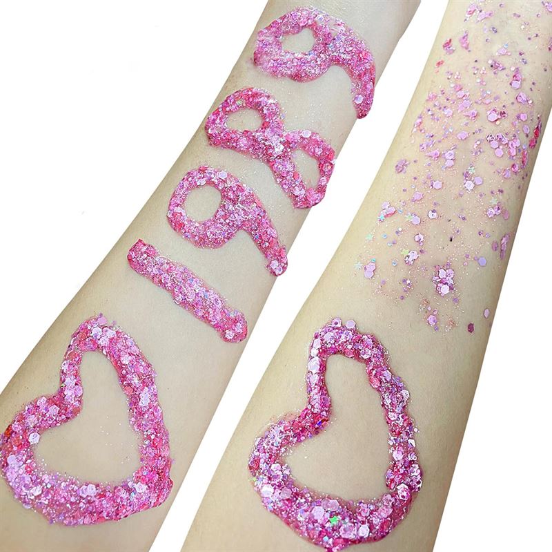 Face & Body Glitter Gel | Flydende Shimmer Pailletter til Makeup & Fest - Pink (50 ml) - Glitter - Stylemekka.dk