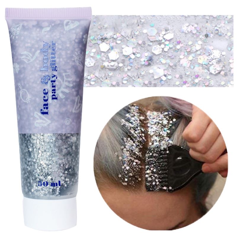 Face & Body Glitter Gel | Flydende Shimmer Pailletter til Makeup & Fest - Sølv (50 ml) - Glitter - Stylemekka.dk