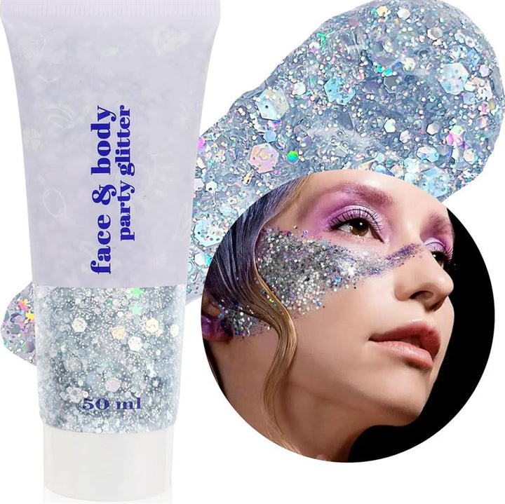 Face & Body Glitter Gel | Flydende Shimmer Pailletter til Makeup & Fest - Sølv (50 ml) - Glitter - Stylemekka.dk