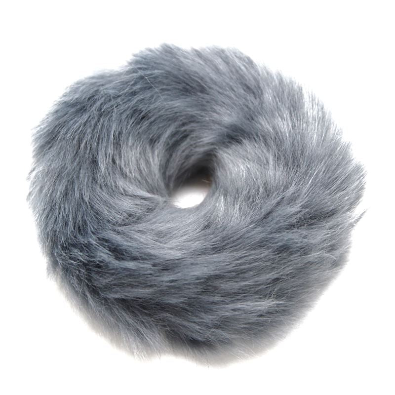 Hårelastik med pels - Faux Scrunchie, grå - Scrunchies - Fashiongirl