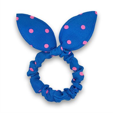 Scrunchie med sløjfe - Blå med pink prikker - Scrunchies - Stylemekka.dk