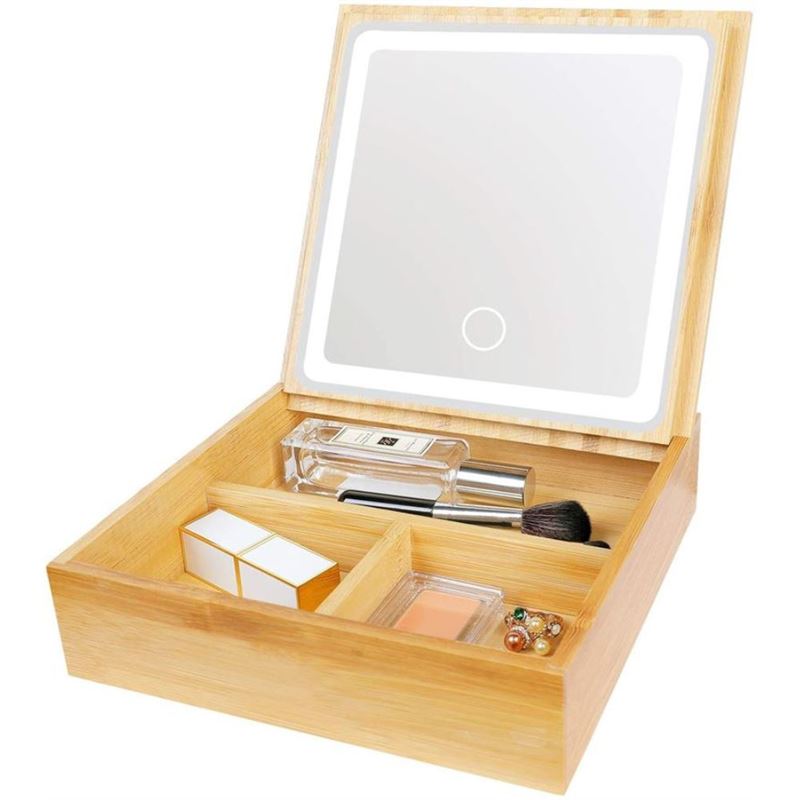 UNIQ 2 - in - 1 LED Spejl Smykkeskrin eller Organizer til Makeup og Smykker | Bambus - Smykkeskrin - UNIQ