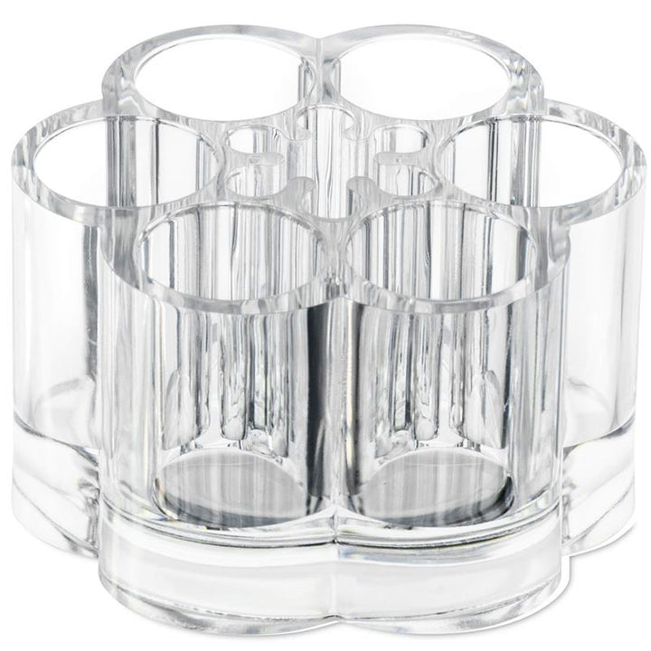 UNIQ Blomster Makeup Akryl Organizer | U301 fra UNIQ har flere klare cylindriske rum i et blomsterlignende design, ideelt som læbestiftholder eller opbevaringsbeholder til makeupbørster, kuglepenne og småting.