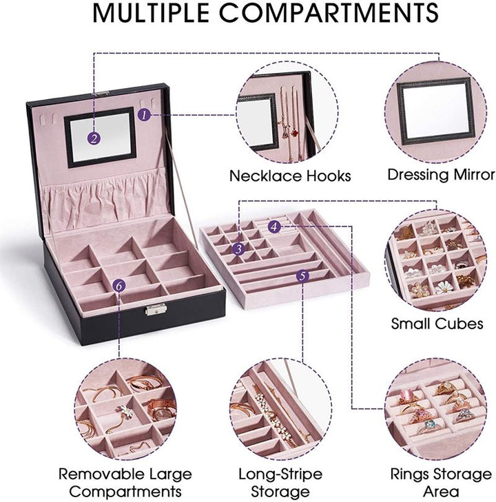 UNIQ Klassisk Smykkeskrin med spejl og 2 lag | S117 | Sort - Smykkeskrin - UNIQ