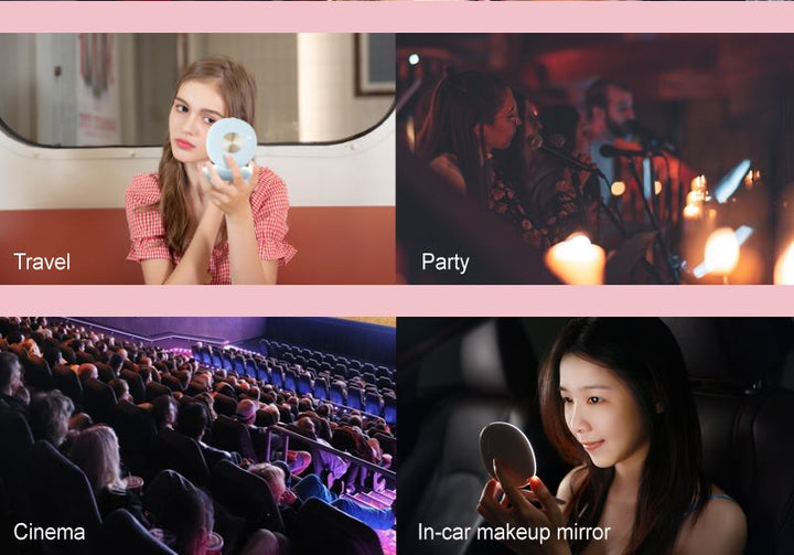 UNIQ Kompakt Dobbeltsiddet Rejsespejl med LED | Inklusiv Forstørrelse | Lyserød - Makeup spejle - UNIQ