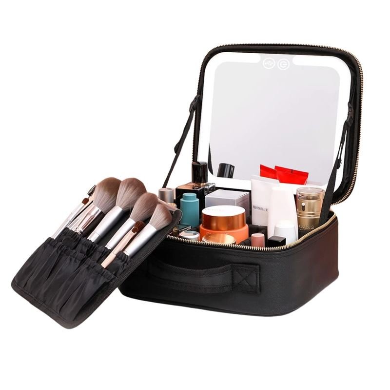 UNIQ Makeup Rejsetaske, Toilettaske med LED Spejl – Elegant og Praktisk Kosmetiktaske til Rejse og Hjemmebrug – Sort - Kosmetik - og toilettasker - UNIQ