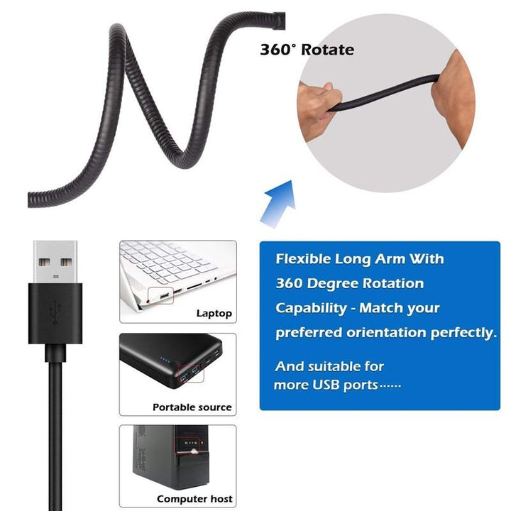 UNIQ Selfie Ringlight med LED Lys og Fleksible Arme fra UNIQ har et fleksibelt USB-kabel med en 360° drejelig, bøjelig arm - ideel til alsidig brug og perfekt til at drive dit selfie ringlight takket være det smarte, fleksible design.