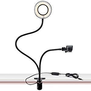 UNIQ Selfie Ringlight med LED Lys og Fleksible Arme fra UNIQ har en fleksibel telefonholder, klemmebase til nem montering på skrivebordet, professionel LED-lysring, USB-strømkabel og praktiske in-line kontroller.