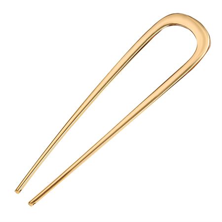 En guldfarvet SOHO Atlas XL hårnål – en metalhårnål i guld med to spidser og en afrundet, U-formet top, der er designet til at holde håret sikkert på plads. Denne elegante, store hårnål fra SOHO er perfekt til at holde selv tykke frisurer på plads, hvilket gør den til det ideelle valg, når man ønsker et elegant og velplejet look.