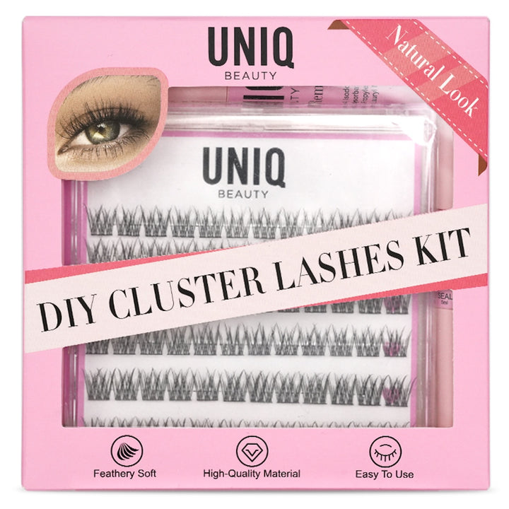 Den lyserøde æske fra Stylemekka.dk indeholder UNIQ Lash Extension Starter Kit - Vippeforlængelse med Cluster Lashes & Bond & Seal. Synlige funktioner: Naturligt look, fjerblødt materiale af høj kvalitet, let at bruge - perfekt til vipper i salonkvalitet derhjemme.