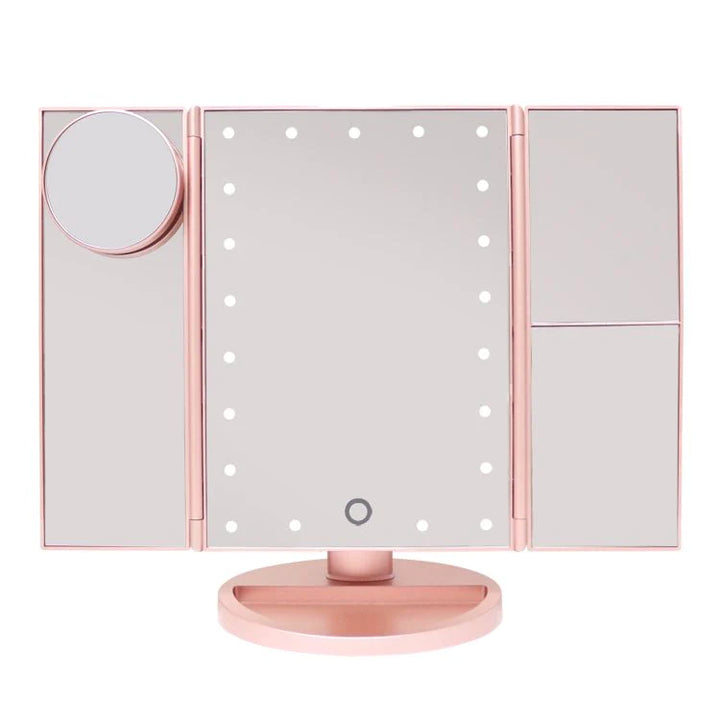 UNIQ Hollywood Makeup Folde Spejl med LED Lys | Rosegold