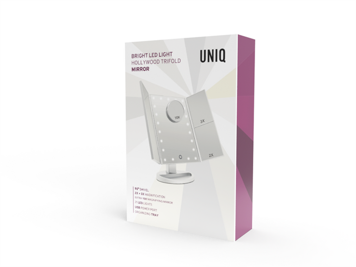 UNIQ Hollywood Makeup Folde Spejl med LED Lys | Sort
