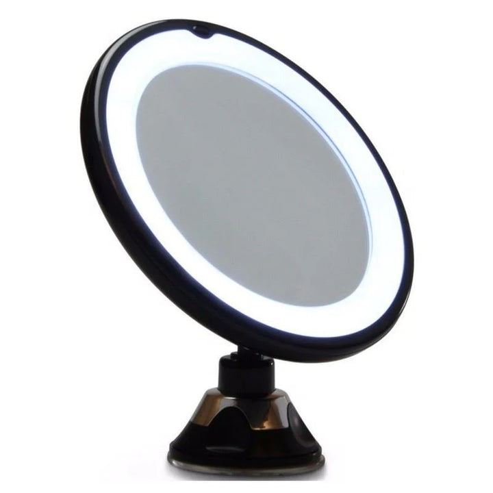 UNIQ Rundt Spejl med LED Lys | Inklusiv Sugekop og x10 Forstørrelsesspejl | Sort