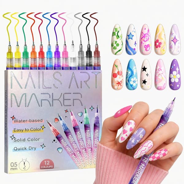 Nail art penne – 12 farver med 0,5 mm fin spids – billede 2