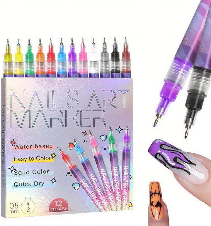 Nail art penne – 12 farver med 0,5 mm fin spids – billede 3