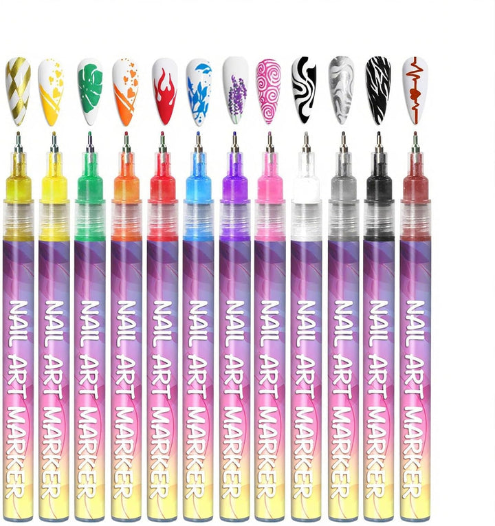 Nail art penne – 12 farver med 0,5 mm fin spids – billede 4