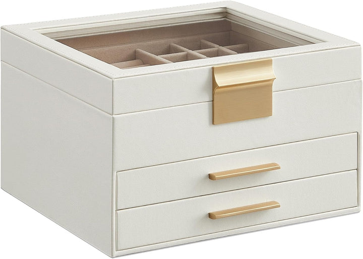 UNIQ Smykkeskrin / Organizer i  3-lag med Glaslåg - Hvid/Guld