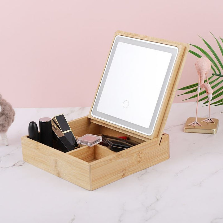 UNIQ 2 - in - 1 LED Spejl Smykkeskrin eller Organizer til Makeup og Smykker | Bambus - Smykkeskrin - UNIQ