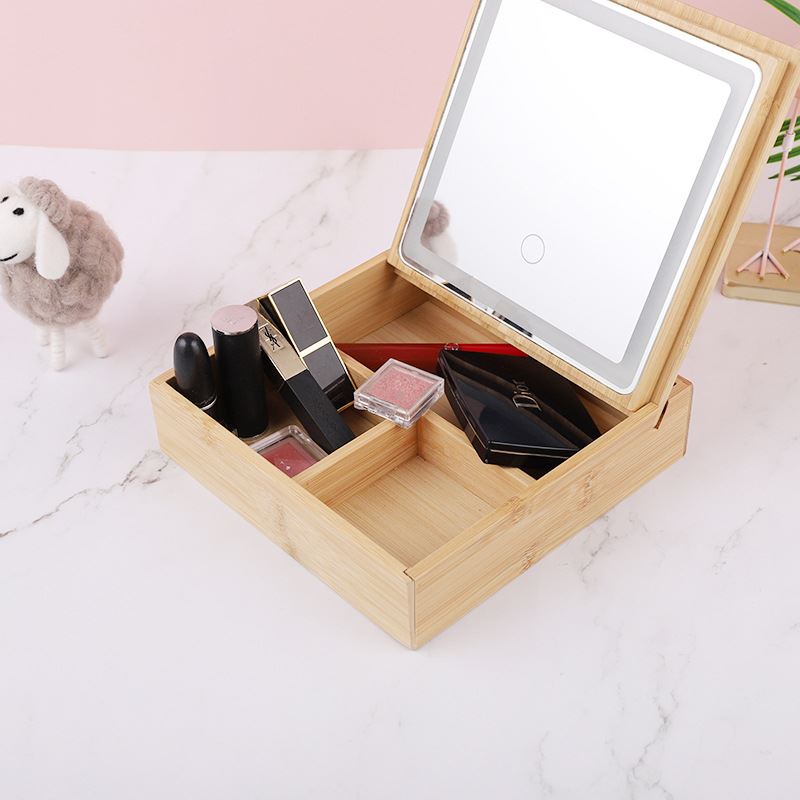 UNIQ 2 - in - 1 LED Spejl Smykkeskrin eller Organizer til Makeup og Smykker | Bambus - Smykkeskrin - UNIQ