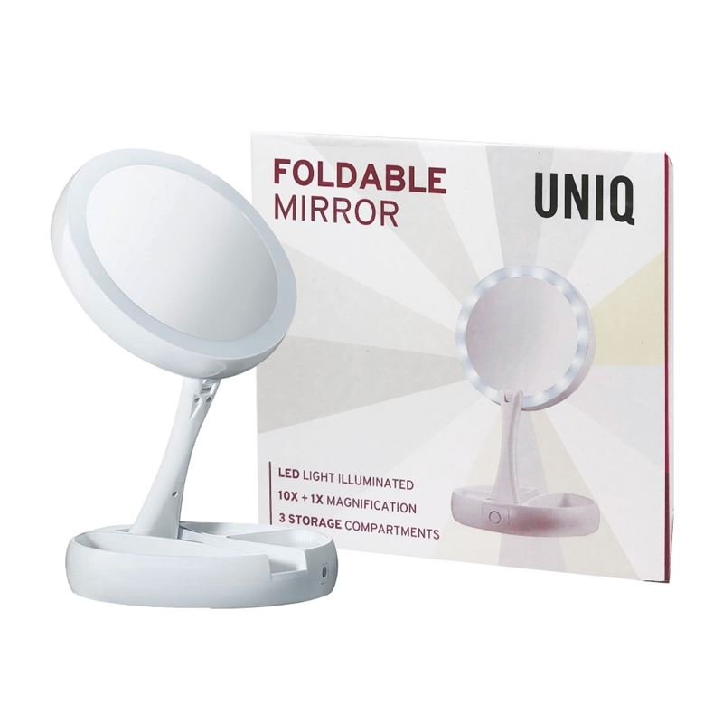 UNIQ Foldbart Makeup Spejl med LED Lys | Inklusiv x10 Forstørrelse - Makeup spejle - UNIQ