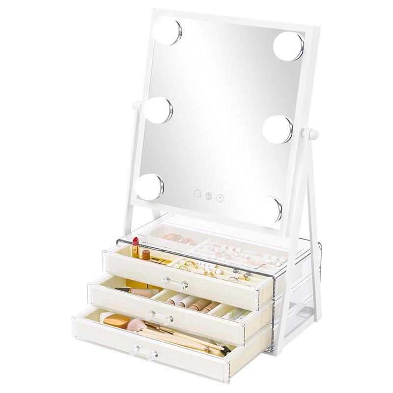 UNIQ Glasgow Vanity Makeup Spejl med 6 LED Pærer og 3 Opbevaringskuffer til smykker - Makeup spejle - UNIQ