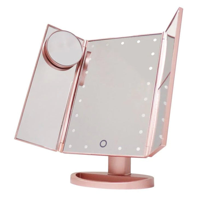 UNIQ Hollywood Makeup Trifold Folde Spejl med LED Lys | Rosegold - Makeup spejle - UNIQ