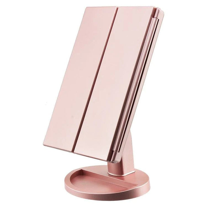 UNIQ Hollywood Makeup Trifold Folde Spejl med LED Lys | Rosegold - Makeup spejle - UNIQ