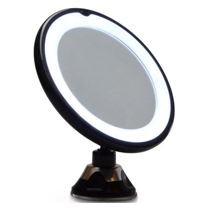 Rundt Spejl med LED Lys | Inklusiv Sugekop og x10 Forstørrelsesspejl