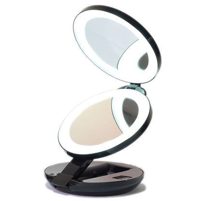 Kompakt Dobbelt Rejsespejl med LED og x10 Forstørrelse