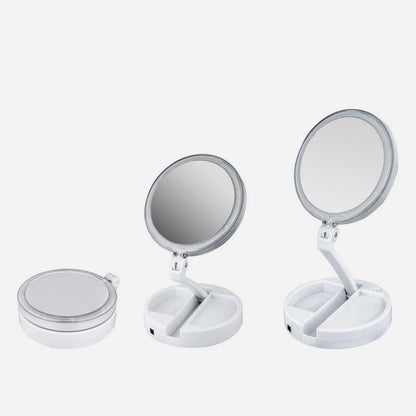 Foldbart Makeup Spejl med LED Lys | Inklusiv x10 Forstørrelse